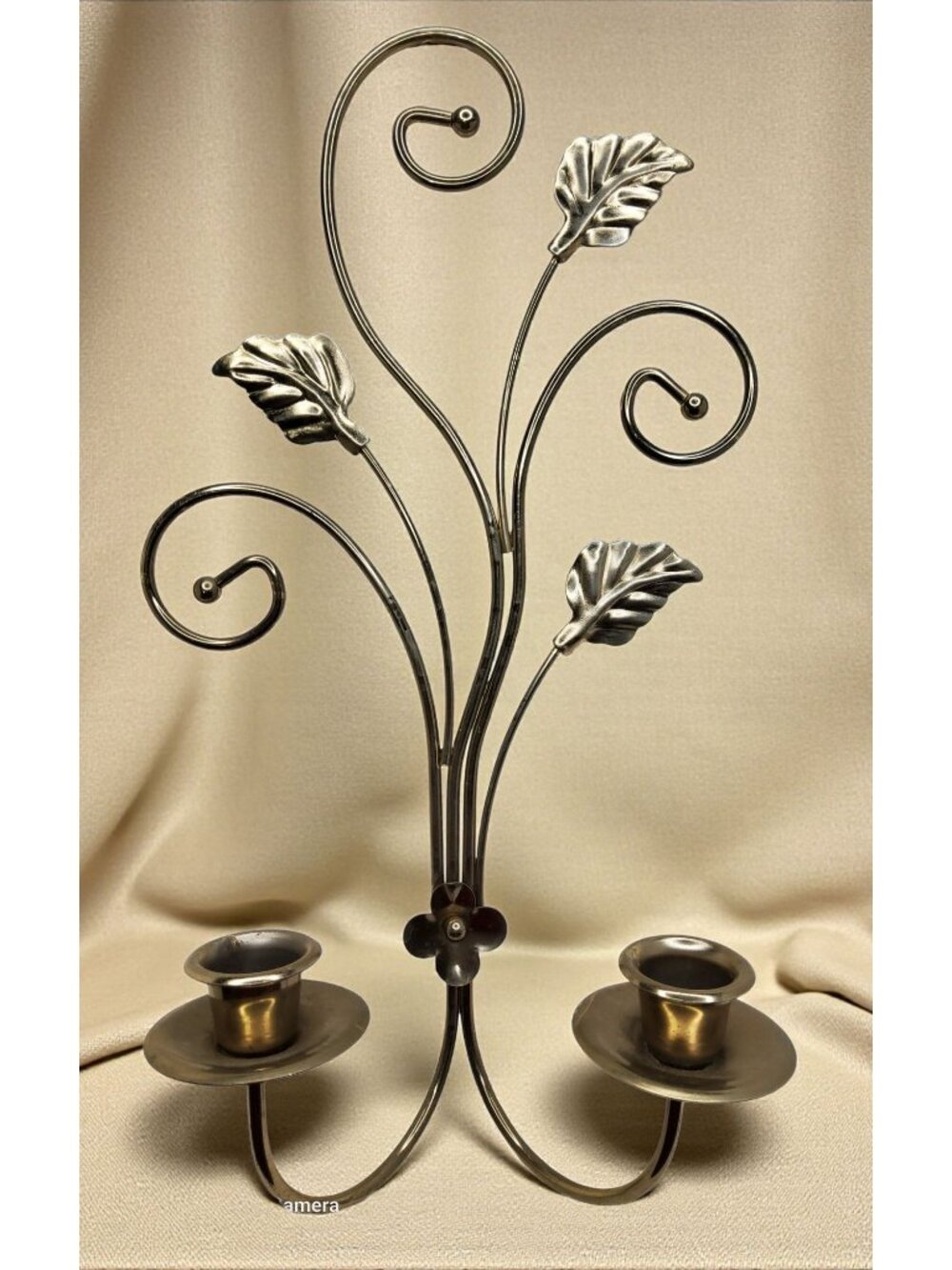 Vintage HOMCO Brass Leaf Scroll Double Candle Holder Wall Sconce